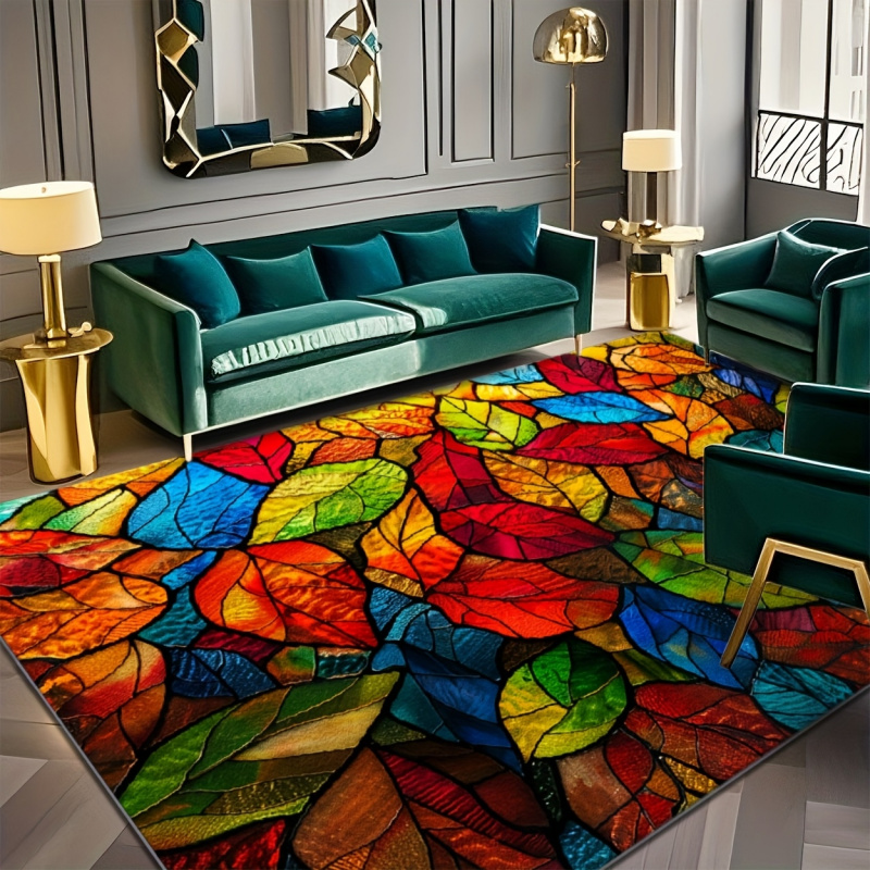VIKAMA 스테인드 글라스 잎 프린트 영역 러그 미끄 - Commercial Glass Printing 리뷰 및 가격